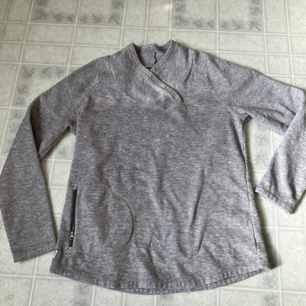 Lole Fleece Shawl Collar Sz Large Oatmeal Tan Front Zip Pocket LSW1823